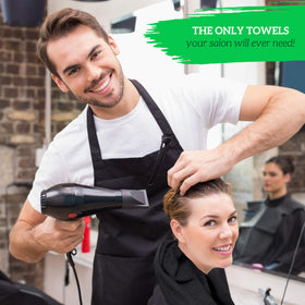 GREEN LIFESTYLE towel drying hair in salon demonstrating quick moisture removal benefit