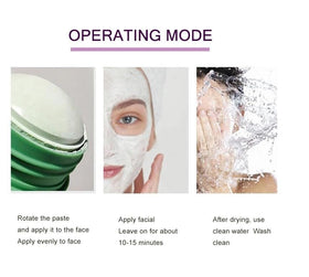 Green Mask Stick ingredients display with green tea and vitamin E benefits