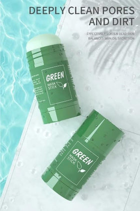 Green Mask Stick applied to cheek illustrating easy direct use