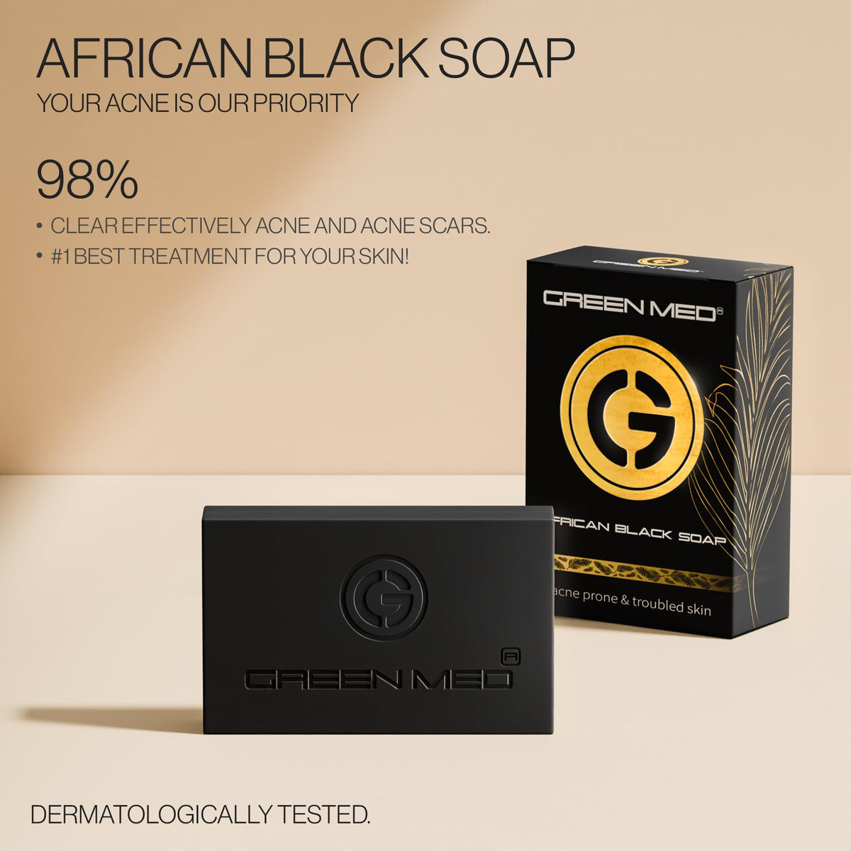 Green Med soap beside a coin showing compact 2.82oz size