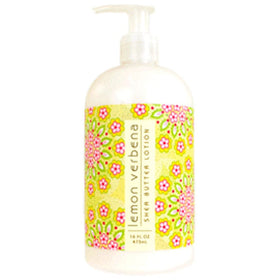 Greenwich Bay Trading Co. front packaging showing 16 oz pump and Lemon Verbena scent benefits