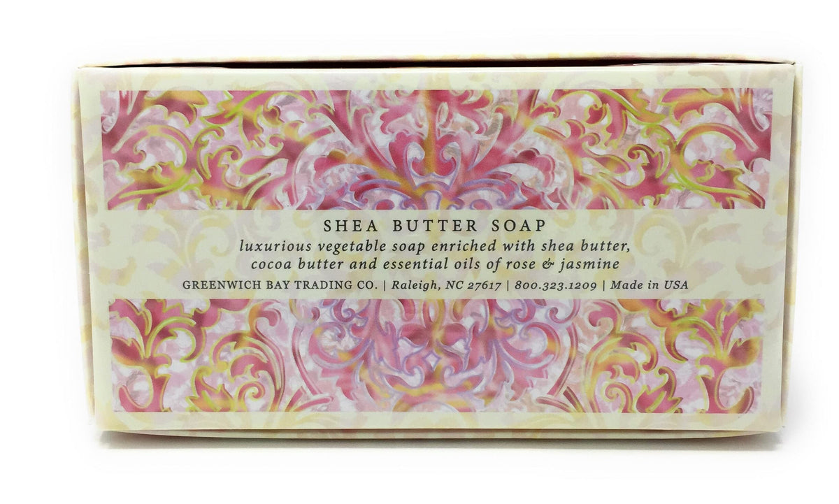 Greenwich Bay Trading Company close-up of shea butter soap bevel and texture, highlights creamy lather benefit