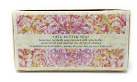 Greenwich Bay Trading Company close-up of shea butter soap bevel and texture, highlights creamy lather benefit