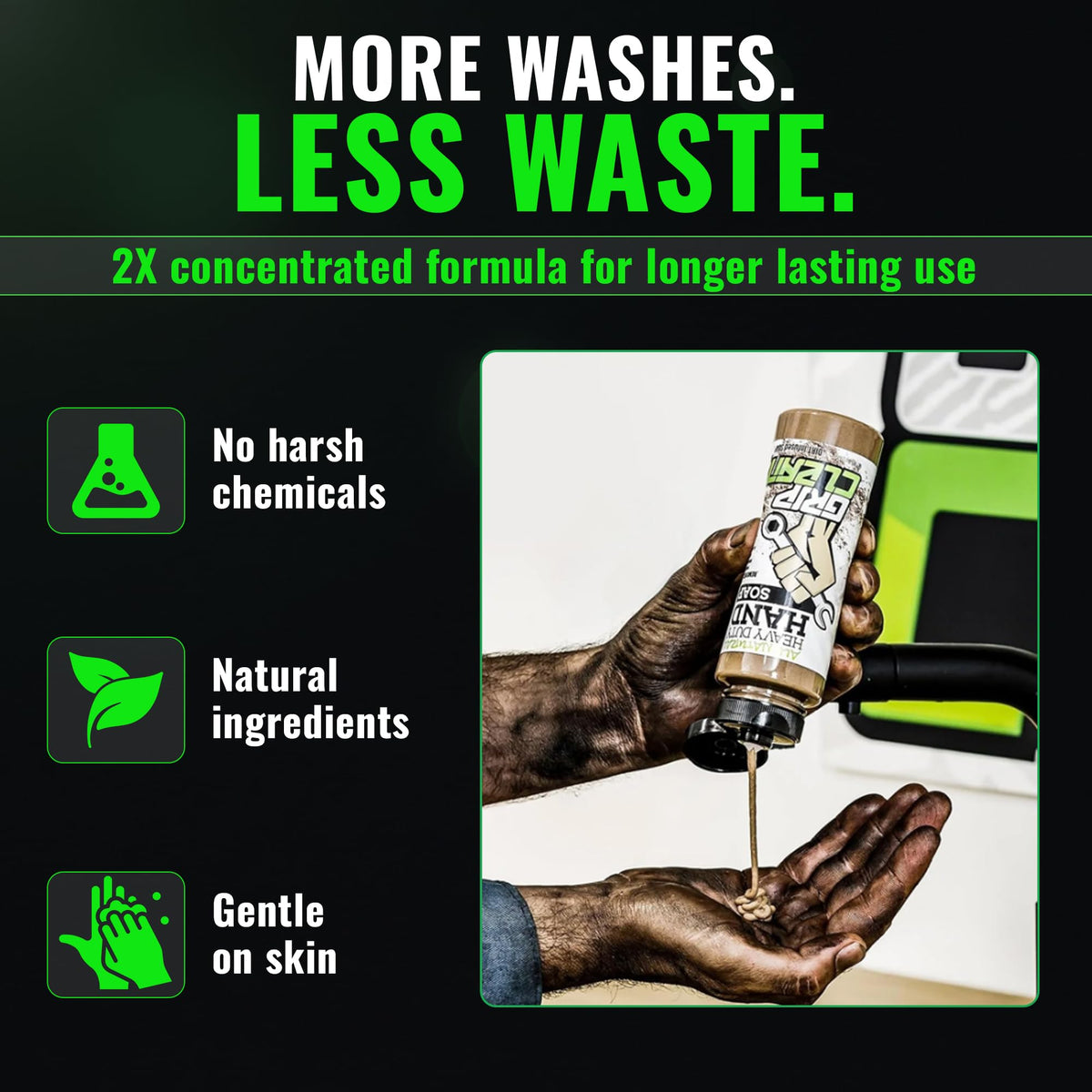 Grip Clean rinsed hands after wash showing soft, non-greasy finish