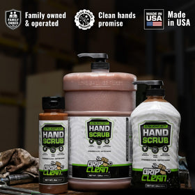 Grip Clean bottle on a workbench portraying reliable shop placement