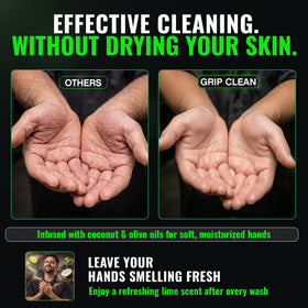 Mechanic washing hands with Grip Clean removing oil and grease effectively