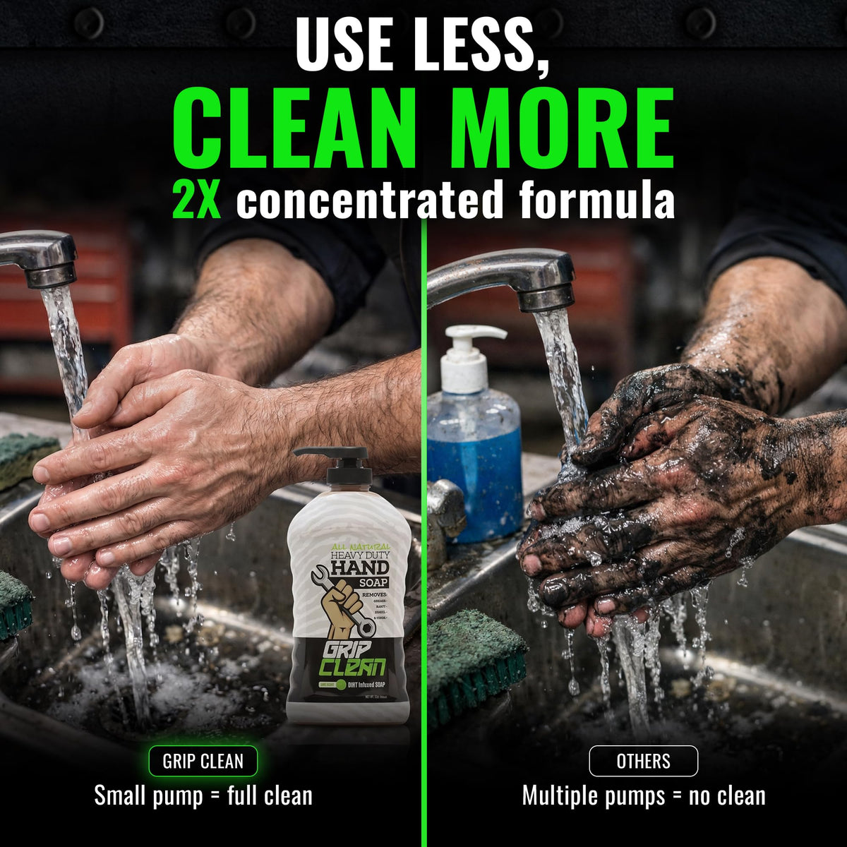 Grip Clean size comparison next to wrench showing 32oz capacity benefit