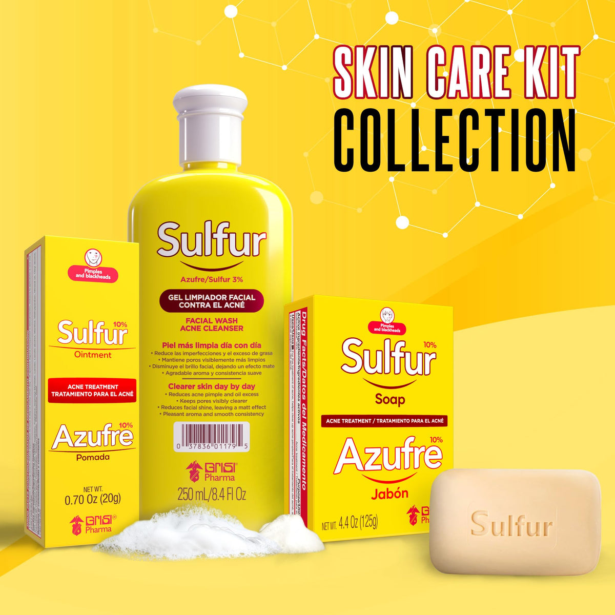 Grisi sulfur soap held in hand showing size and practical everyday use benefit