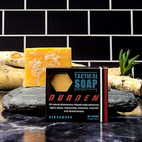 Grondyke soap on bathroom shelf lifestyle shot showing daily use benefit