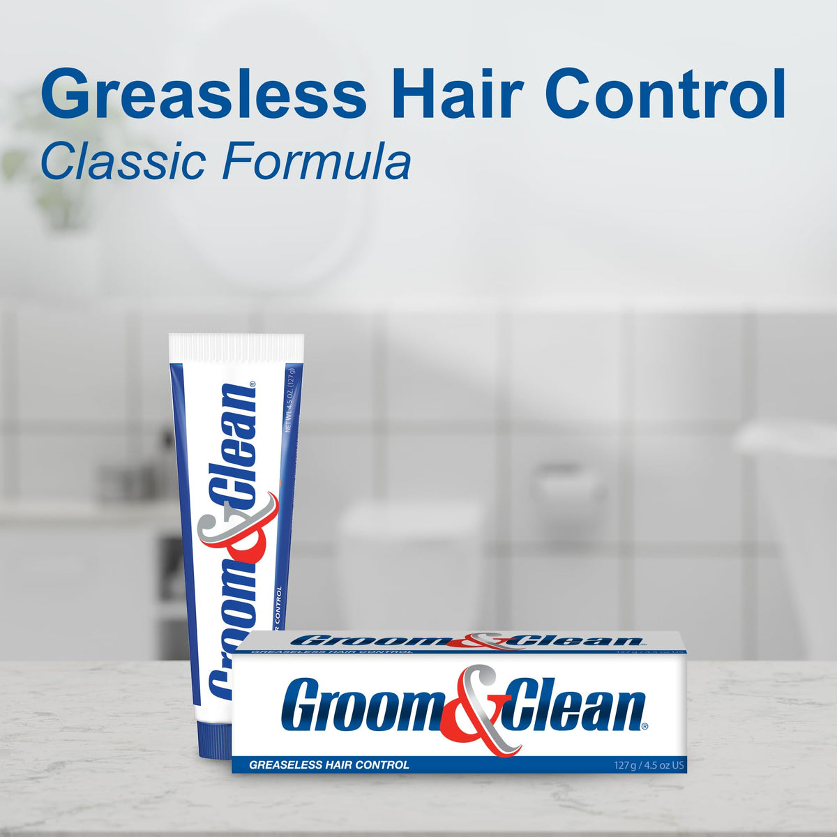 Groom & Clean in a bathroom setting suggesting daily use and easy wash-out benefit