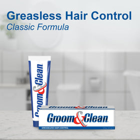 Groom & Clean in a bathroom setting suggesting daily use and easy wash-out benefit