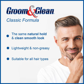 Groom & Clean close-up gel texture highlighting non-greasy smooth finish benefit