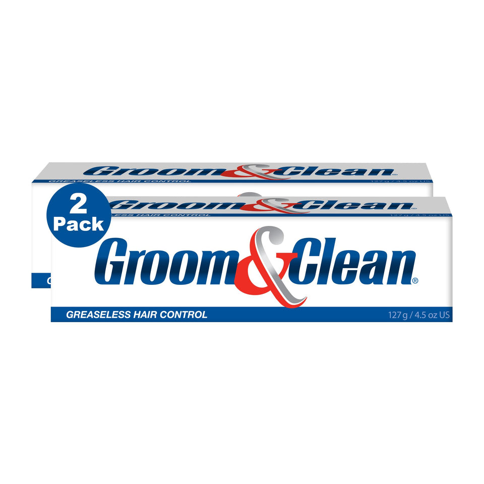Groom & Clean front packaging showing pack of two and clear labeling for everyday styling