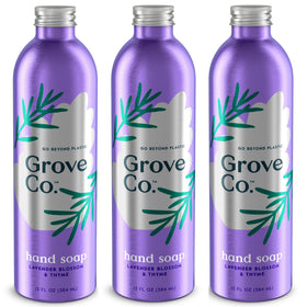 Grove Co. three refill pouches front view showing compact packaging and easy storage benefit