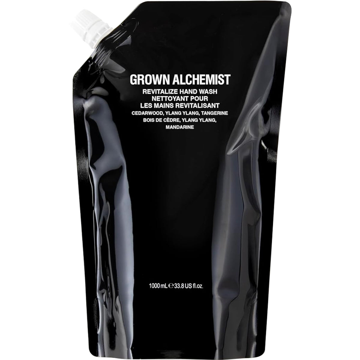 Grown Alchemist front label on 1L refill showing product clarity and brand