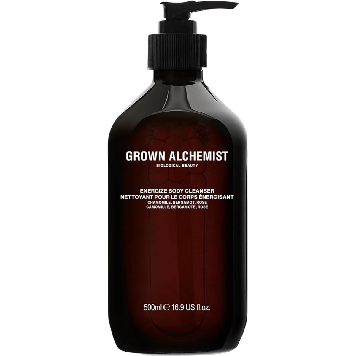 Grown Alchemist front label showing product name and 500 ml volume, clear identification and trust