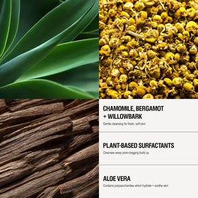Grown Alchemist willow bark and bergamot ingredients display highlighting natural exfoliant benefit