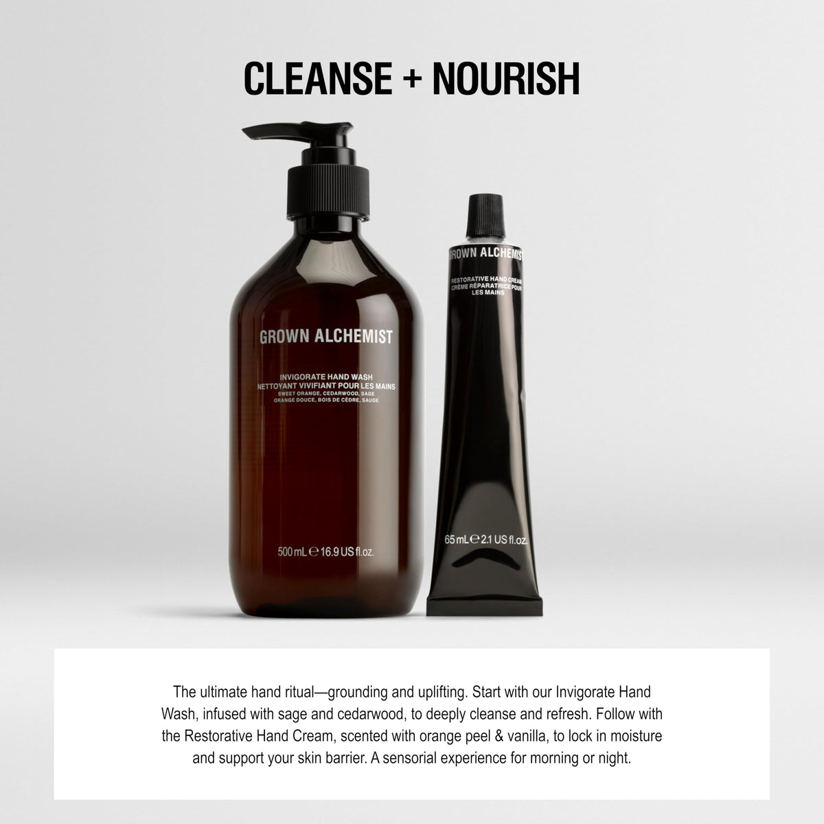 Grown Alchemist bottle on bathroom counter suggesting daily routine and clean-beauty benefit