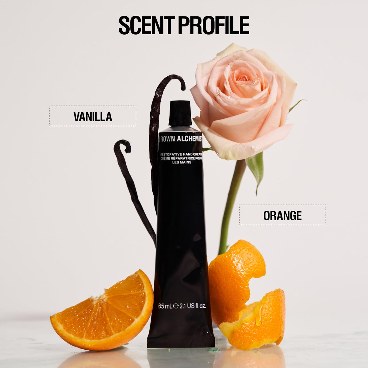 Grown Alchemist bottle next to hand showing scale and generous 300 mL size benefit