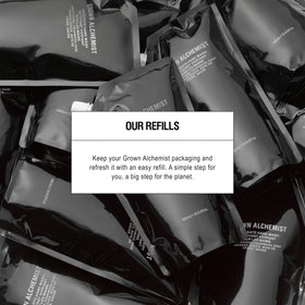 Grown Alchemist recyclable pouch detail emphasizing reduced plastic waste
