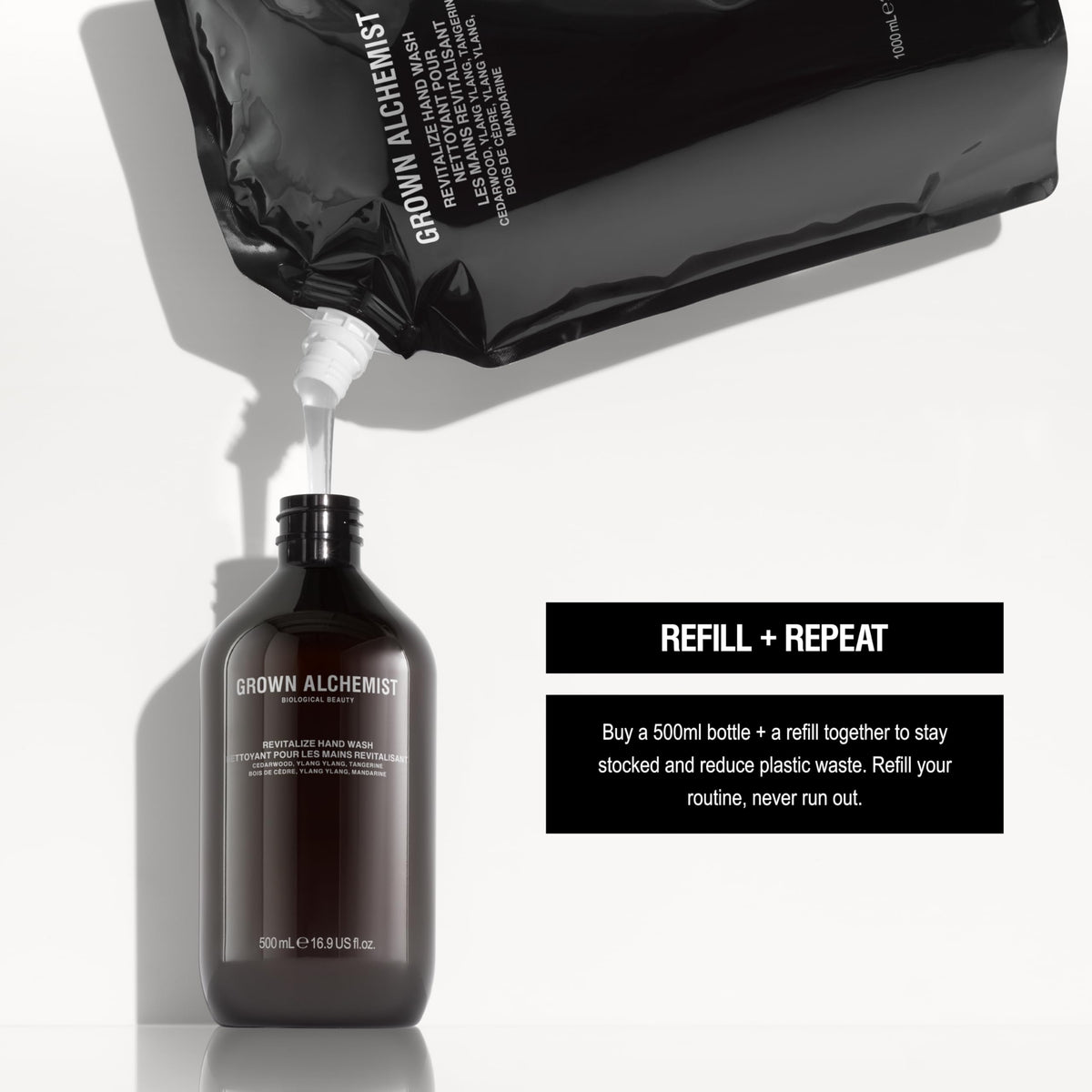 Grown Alchemist 500mL bottle next to common objects to show size and scale benefit