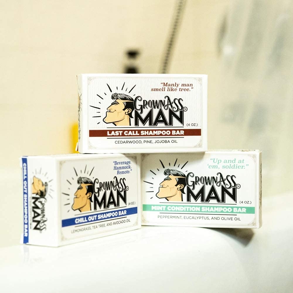 Grown Ass Man Co. bar texture detail showing natural oils and conditioning benefit