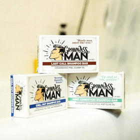 Grown Ass Man Co. bar texture detail showing natural oils and conditioning benefit