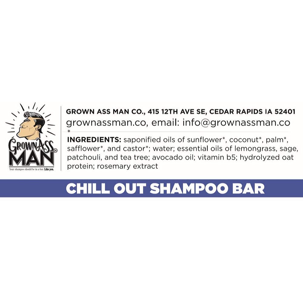 Grown Ass Man Co. label and ingredients list highlighting organic oils transparency benefit