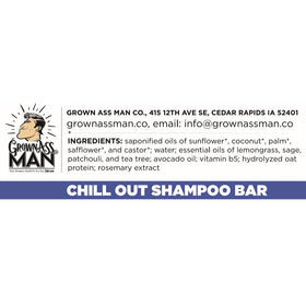 Grown Ass Man Co. label and ingredients list highlighting organic oils transparency benefit
