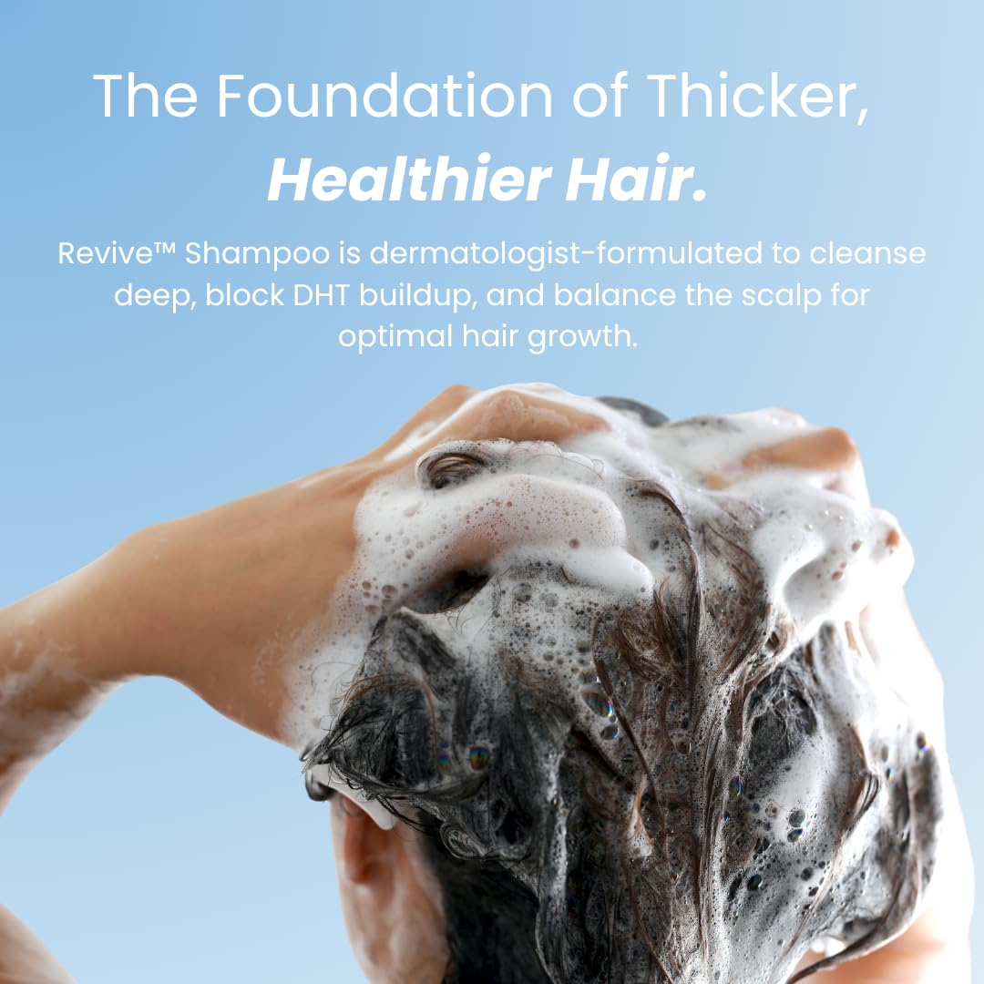 GROWPLEX bottle beside hairbrush illustrating fuller-looking hair results