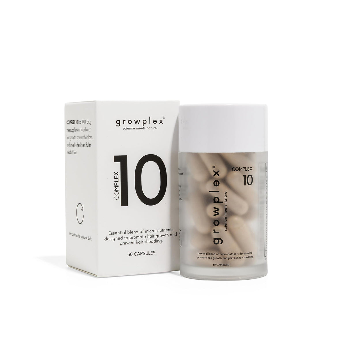 GROWPLEX front packaging showing bottle and label with product benefits