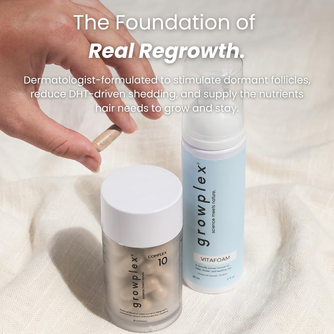 GROWPLEX products staged on bathroom shelf for daily routine ease