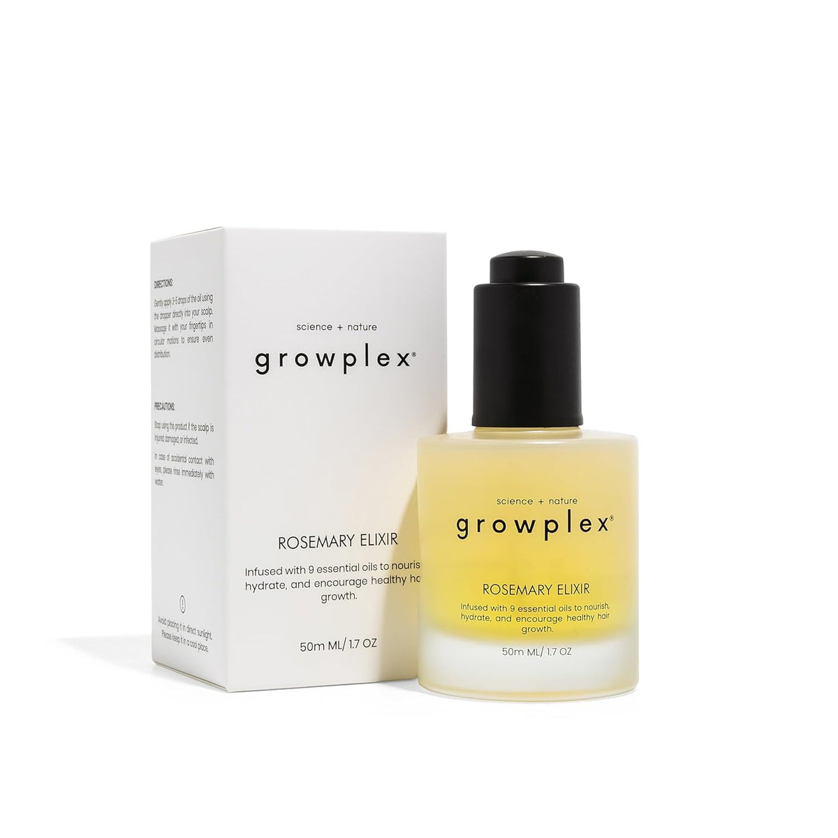 GROWPLEX rosemary elixir front label showing product and clarity, promotes easy identification