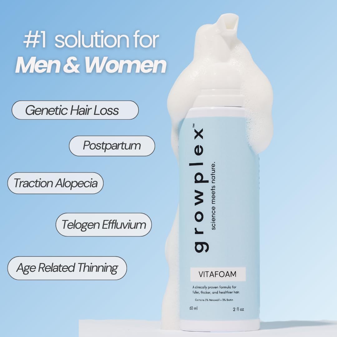 GROWPLEX foam applied to thinning scalp showing targeted coverage benefit