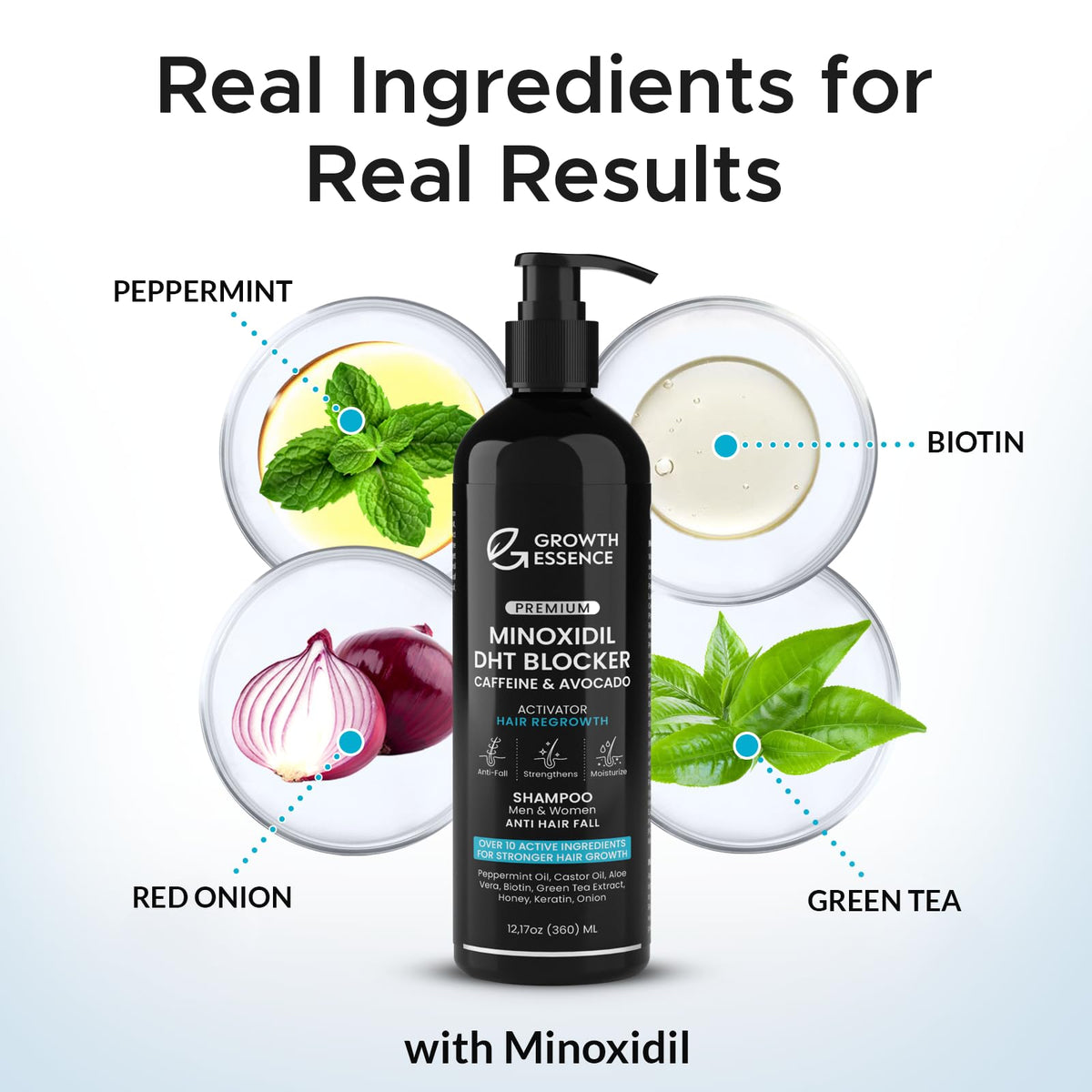 Growth Essence back label close-up listing ingredients and directions