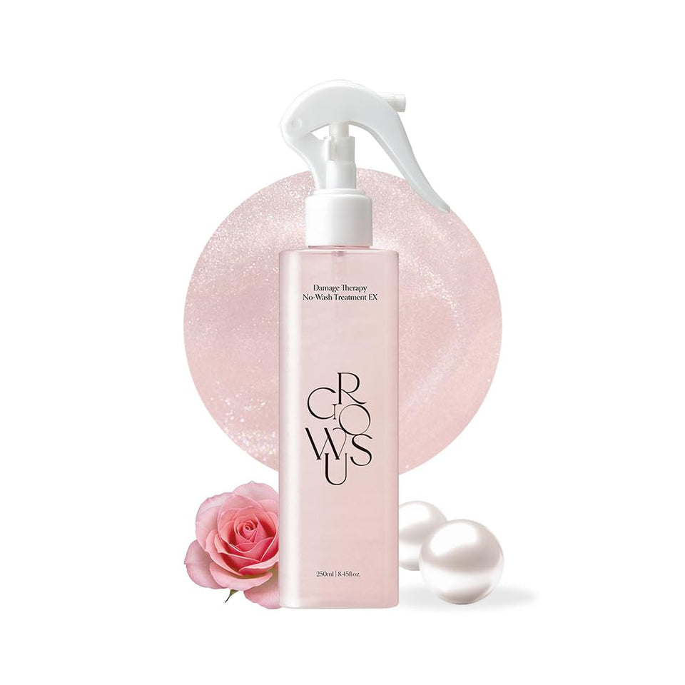 GROWUS bottle front view showing sleek packaging and rose scent benefit