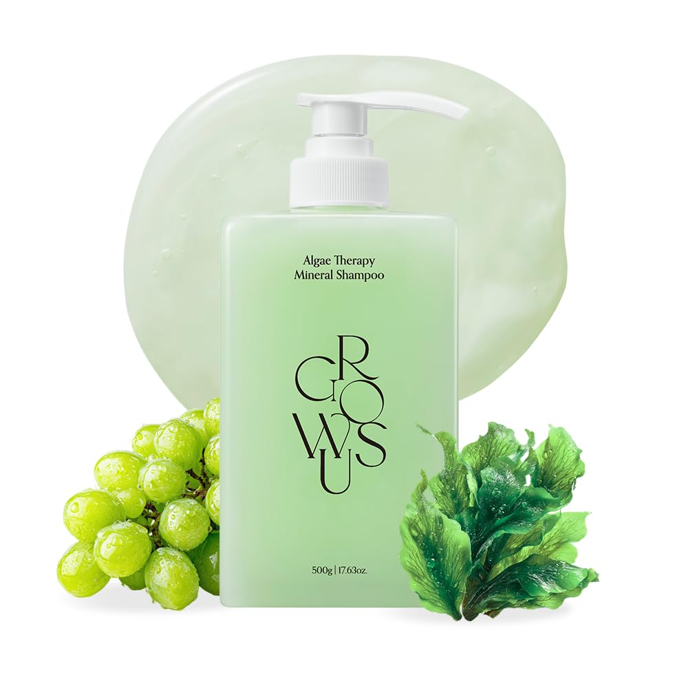 GROWUS front bottle showing seaweed shampoo and volumizing benefit