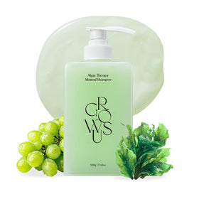 GROWUS front bottle showing seaweed shampoo and volumizing benefit