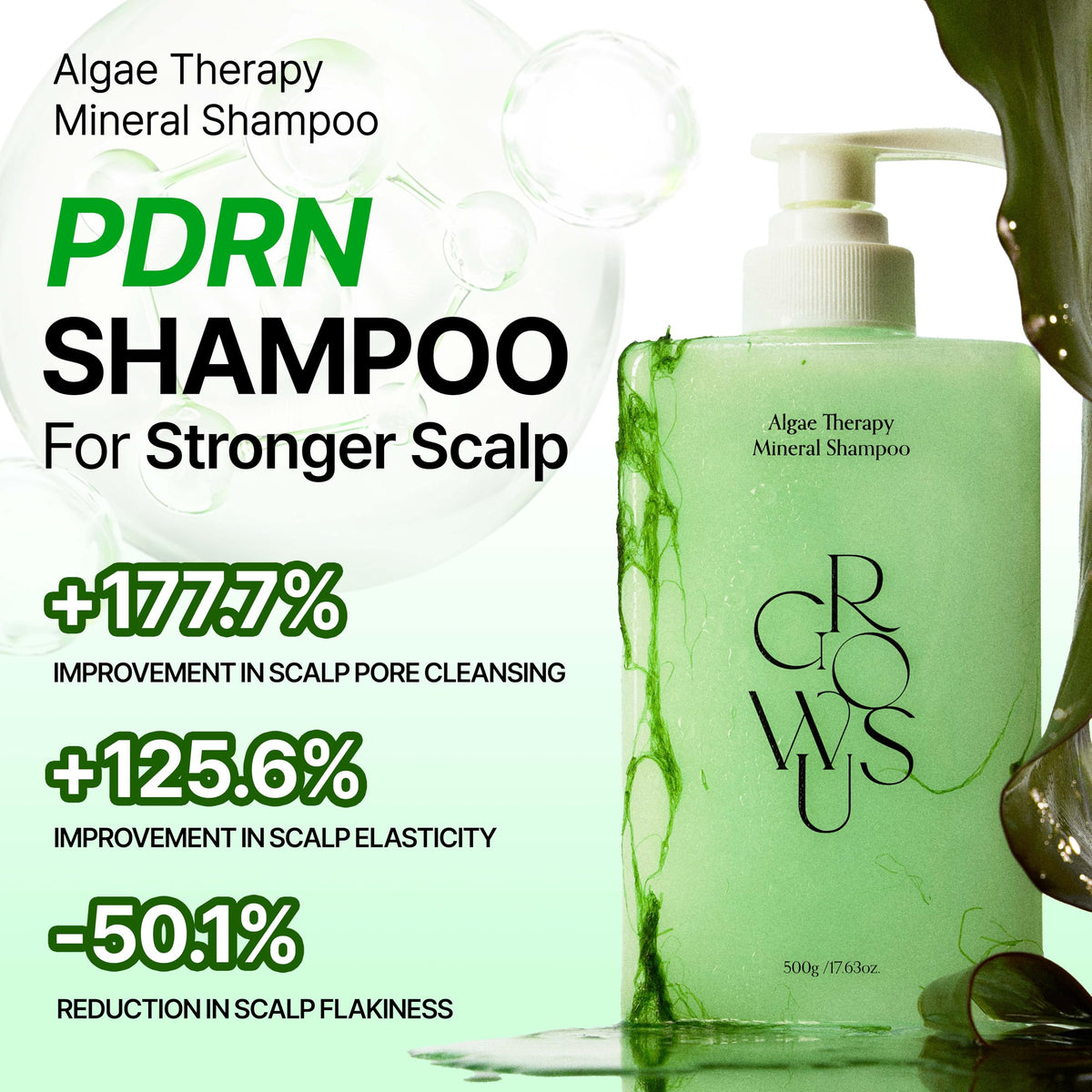 GROWUS pump dispensing shampoo texture for gentle, hydrating cleanse