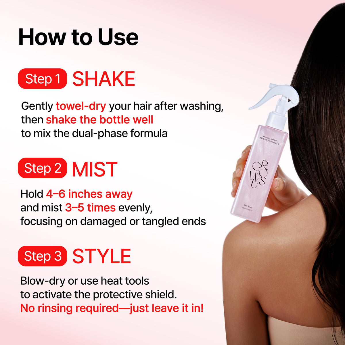 GROWUS styling session with blow dryer showing heat protection benefit