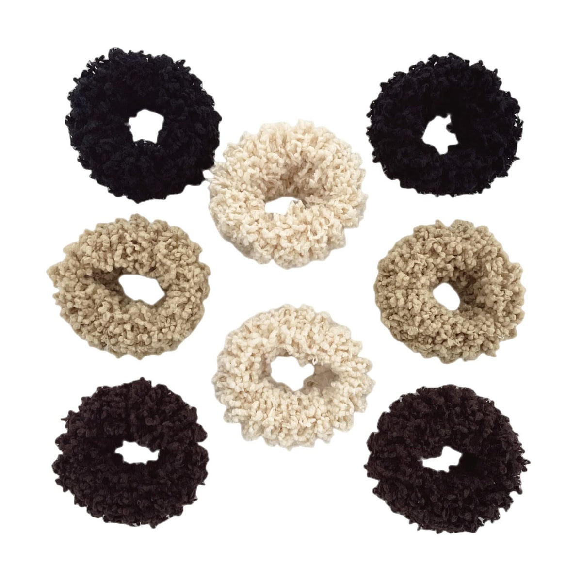 Grutyopkn front packaging showing eight multi-colored scrunchies and benefits