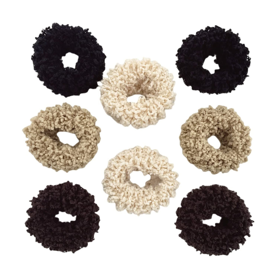 Grutyopkn front packaging showing eight multi-colored scrunchies and benefits