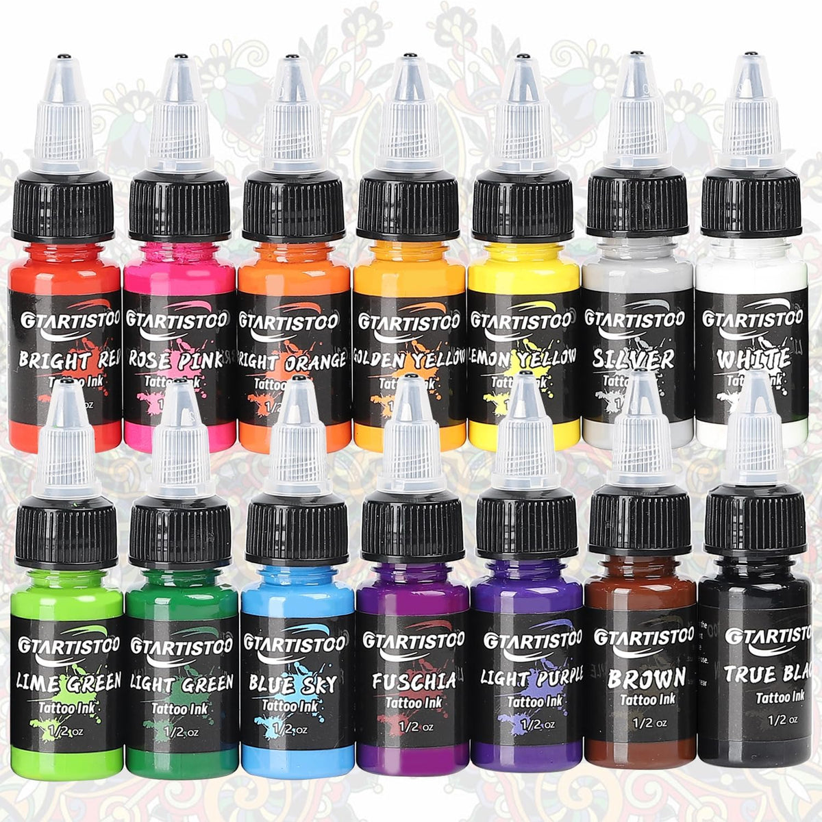 GTARTISTOO front packaging showing 14-color set and clear label benefits