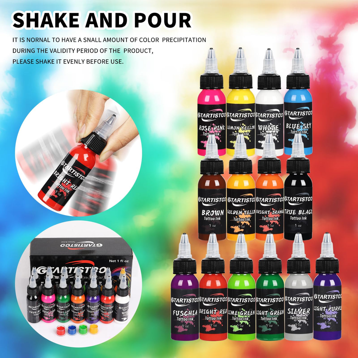 GTARTISTOO ink swatches on paper showing color range and saturation benefit: palette clarity