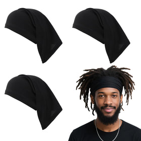 guduling front view of black dread cap showing neat fit and protection