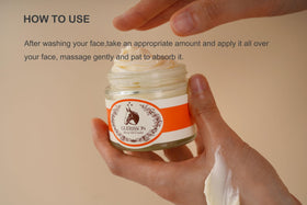 GUERISSON applying cream to cheek demonstrating quick absorption and hydration