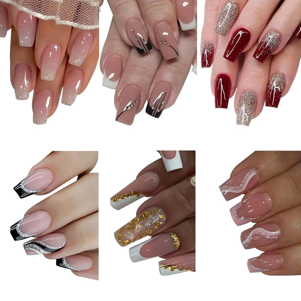 GUFUGU front packaging showing coffin French glitter nails and value pack benefits