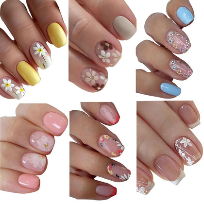 GUFUGU front packaging showing six floral press-on nail styles and included components