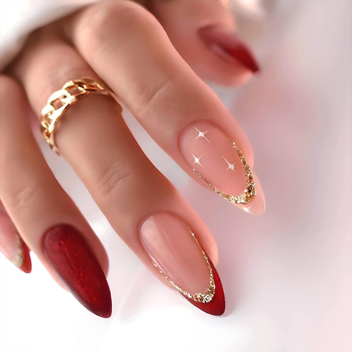 GUFUGU hands applying press-on nail step-by-step showing ease of use and quick salon result benefit time-saving