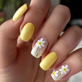 GUFUGU press-on nails on a hand to show short square size and realistic fit